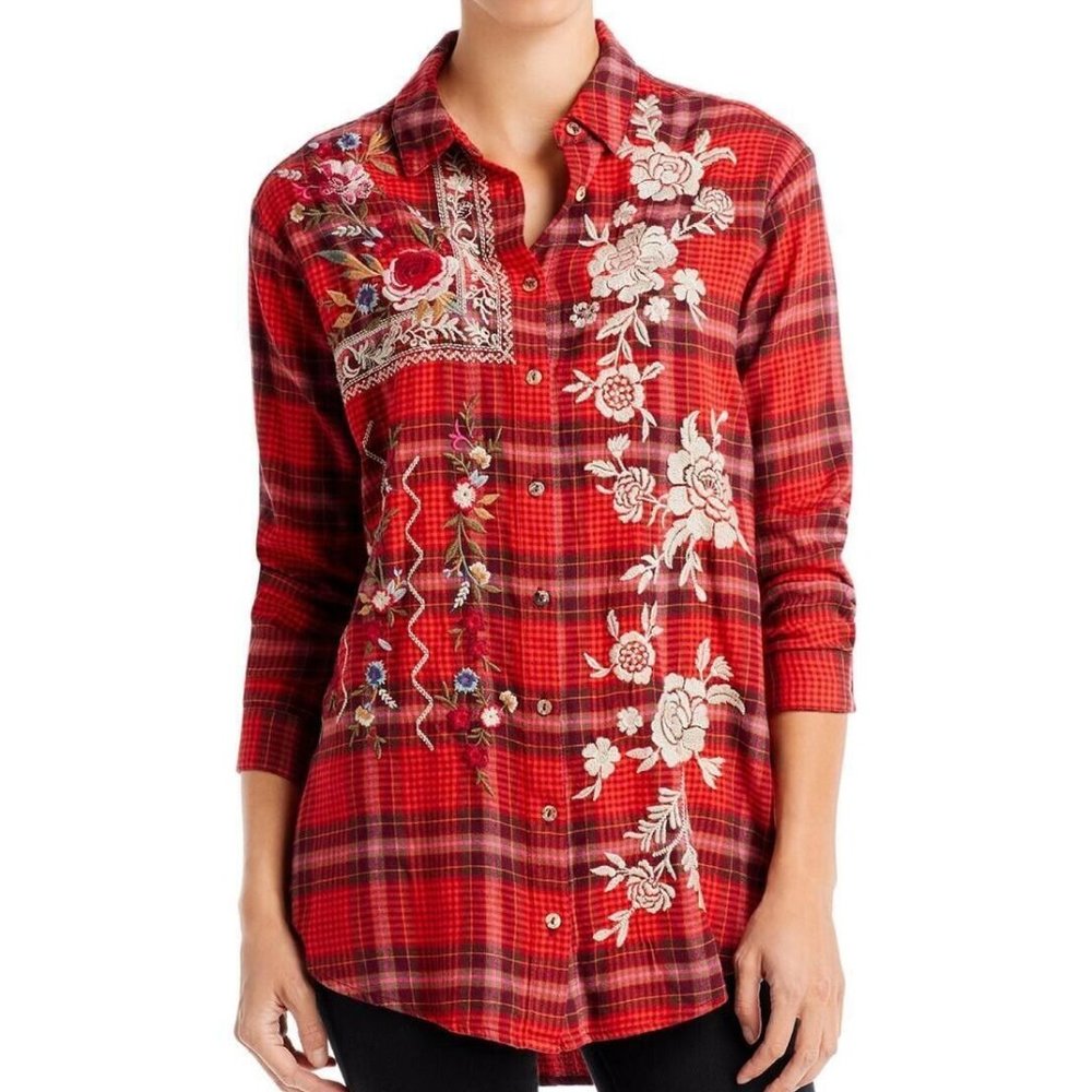 Johnny Was Roma Shirt-Red size small New with Tags